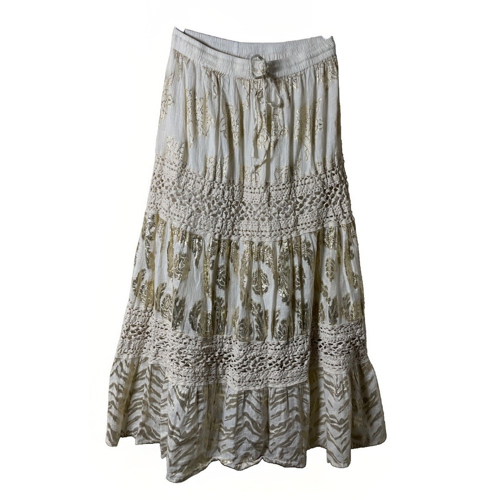 Me 2 Magic Crochet Tiered Good Embossed Fairy Boho Gauzy Maxi Skirt Large